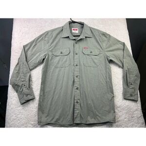 Wrangler Shirt Mens Medium Green Button Up Long Sleeve Utility Workwear Pockets